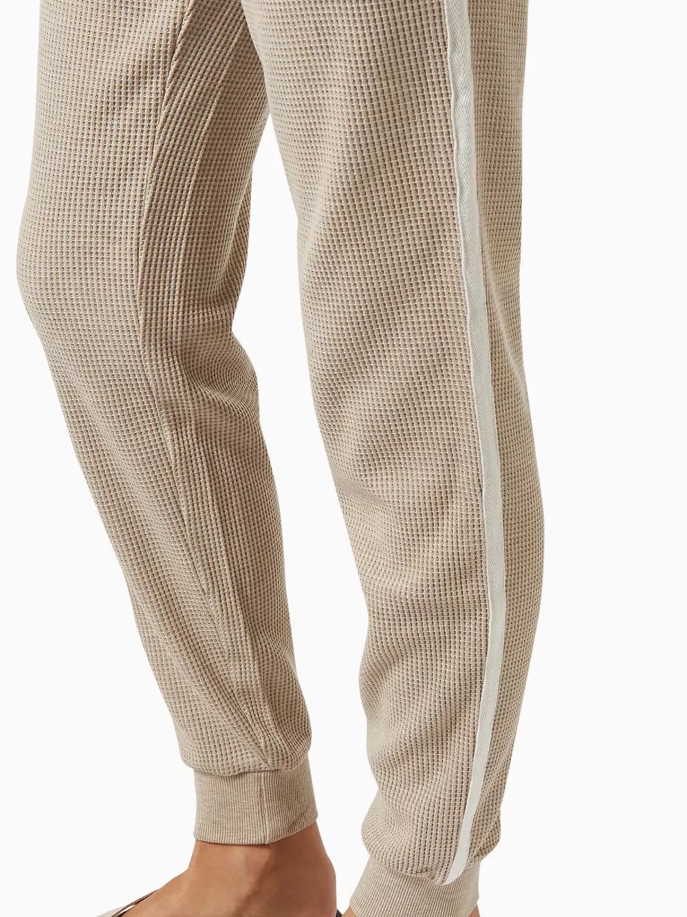 Varley Beige Track Joggers with White Side Stripe Kelvin Pants Waffle Knit XS